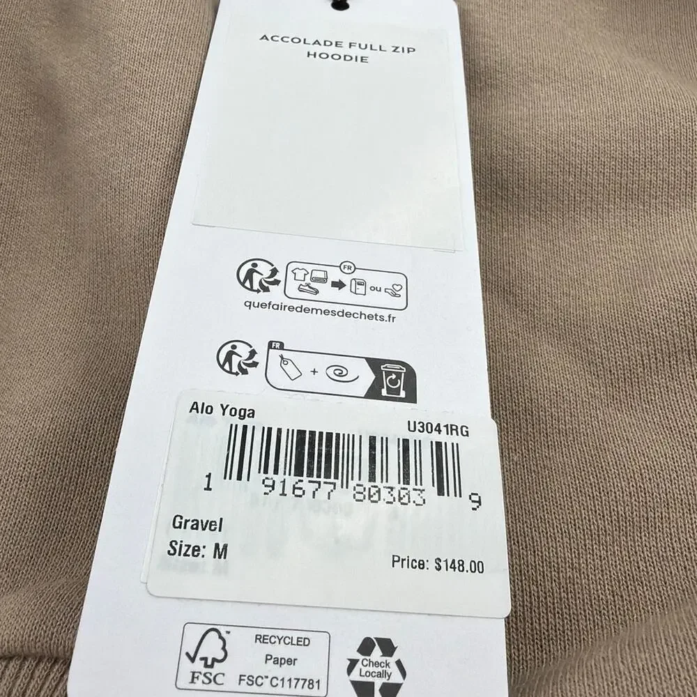 Alo Yoga Accolade Full Zip Hoodie Gravel Size M
